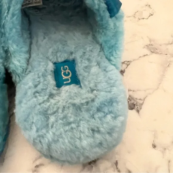 UGG FLUFF YOU Men’s Slipper Sandals 9 Blue Sheepskin Fur - Picture 10 of 14